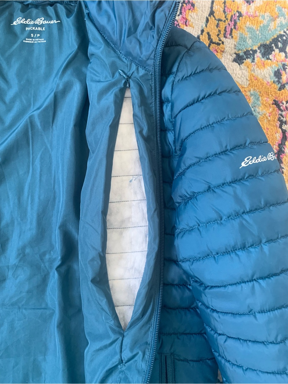 Eddie Bauer Men’s Small Packable Blue Puffer Jacket Lightweight Quilted  Coat - Picture 5 of 8